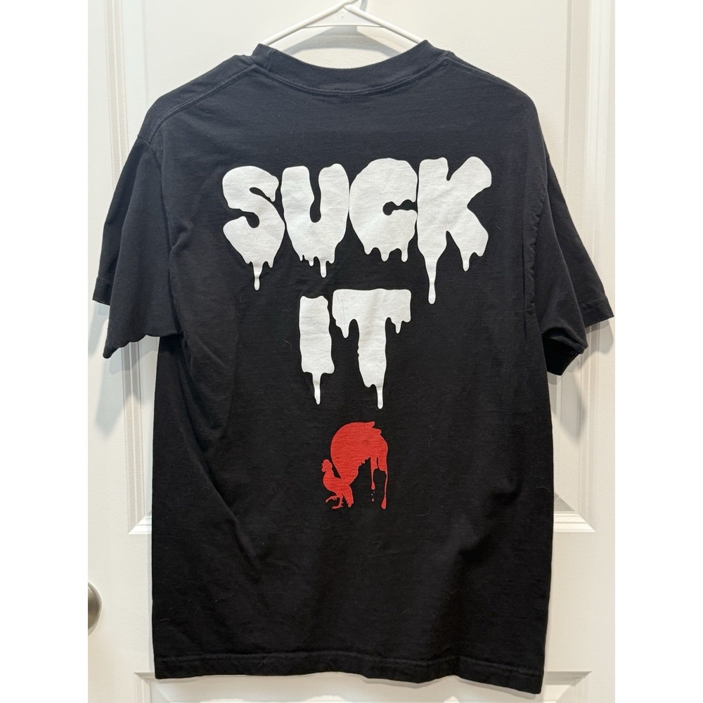 Mens Black Streetwear T Shirt Suck It Rooster Lightning Bolt Medium Top M